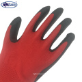 NMSAFETY 15 gauge red nylon and spandex shell coated black nitrile with diamond emboss working gloves for industrial and mining